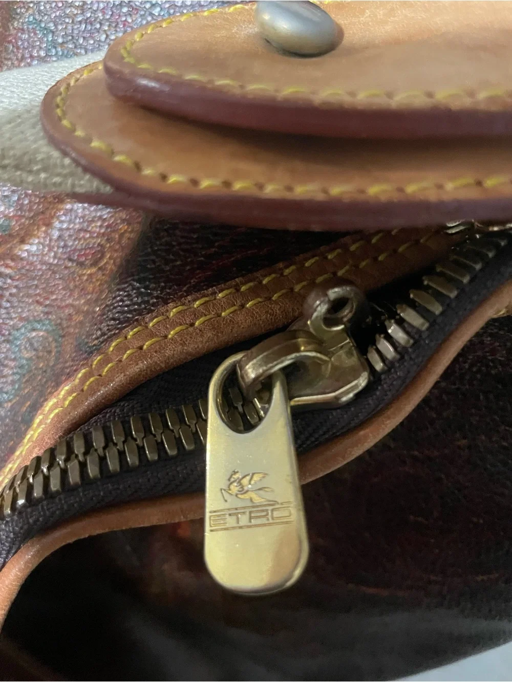 Etro Brown Leather Duffel with Tan Trim